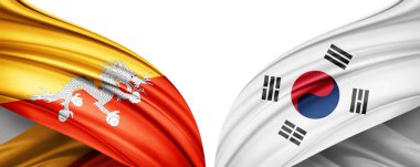 Bhutan ve Güney Kore ipek-3D illüstrasyon bayrağı.