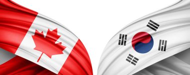 Kanada ve Güney Kore ipek-3D illüstrasyon bayrağı