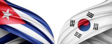 Küba ve Güney Kore ipek-3D resimli bayrağı