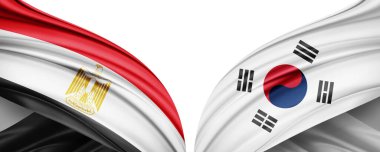 Mısır ve Güney Kore ipek-3D illüstrasyon bayrağı.