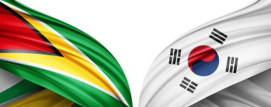 Guyana ve Güney Kore ipek-3D illüstrasyon bayrağı