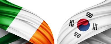  İrlanda ve Güney Kore ipek-3D illüstrasyon bayrağı