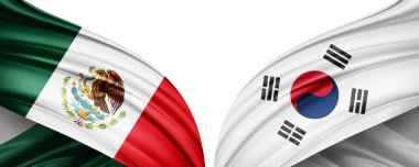 Meksika ve Güney Kore ipek-3D resimli bayrağı