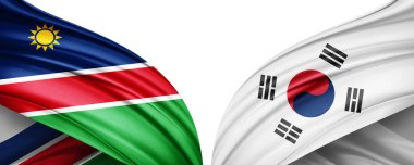 Namibya ve ipek 3D resimli Güney Kore bayrağı.