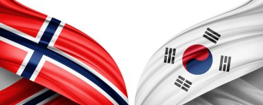 Norveç ve Güney Kore ipek-3D illüstrasyon bayrağı