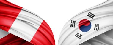 Peru ve Güney Kore ipek-3D resimli bayrağı.