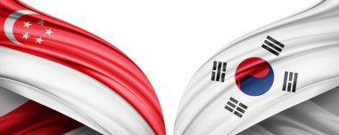 Singapur ve Güney Kore İpek-3D illüstrasyon bayrağı