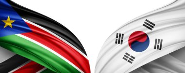 Güney Sudan ve Güney Kore ipek-3D resimli bayrağı