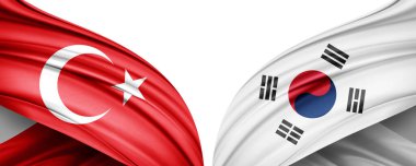 Türkiye ve Güney Kore ipek-3D illüstrasyon bayrağı