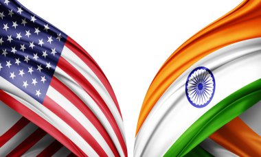 Amerikan bayrağı ve ipek 3D resimli Hindistan bayrağı