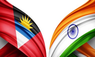 Antigua bayrağı ve ipek 3D resimli Hindistan bayrağı.