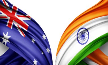 Avustralya bayrağı ve ipek-3D illüstrasyon Hindistan bayrağı.