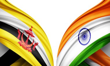 Brunei bayrağı ve ipek 3D resimli Hindistan bayrağı.
