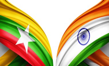 Burma bayrağı ve ipek 3D resimli Hindistan bayrağı