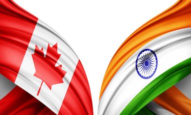 Kanada bayrağı ve Hindistan ipek-3D illüstrasyon bayrağı