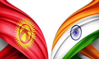 Kırgızistan bayrağı ve ipek-3D resimli Hindistan bayrağı