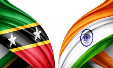 Saint Kitts ve Nevis bayrağı ve ipekten yapılmış Hindistan bayrağı.