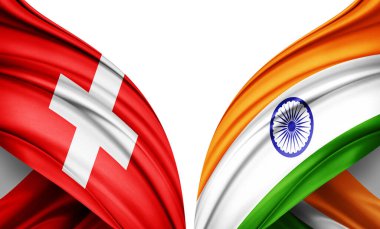İsviçre bayrağı ve ipek 3D resimli Hindistan bayrağı