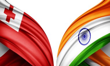 Tonga bayrağı ve ipek 3D resimli Hindistan bayrağı