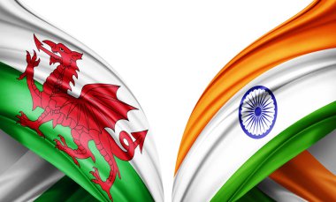 Galler bayrağı ve ipek 3D resimli Hindistan bayrağı