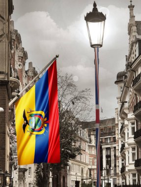  Londra Şehri, İngiltere, Ekvador ipek bayrağı - 3D illüstrasyon