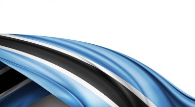 Beyaz arkaplanda ipek Botsvana bayrağı, 3 boyutlu illüstrasyon