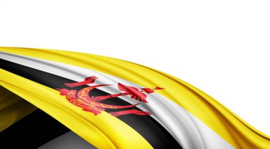 Beyaz arkaplanda Brunei ipek bayrağı, 3 boyutlu illüstrasyon