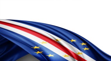 Beyaz arkaplanda ipeğin Cape Verde bayrağı, 3B illüstrasyon