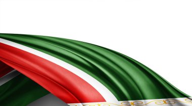 Beyaz arka planda Çeçen Cumhuriyeti ipek bayrağı, 3 boyutlu illüstrasyon