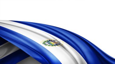 Beyaz arka planda ipek El Salvador bayrağı, 3 boyutlu illüstrasyon