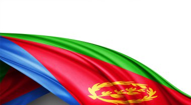 Beyaz arkaplanda ipeğin Eritre bayrağı, 3 boyutlu illüstrasyon