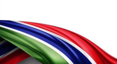 Beyaz arkaplanda ipek Gambiya bayrağı, 3 boyutlu illüstrasyon