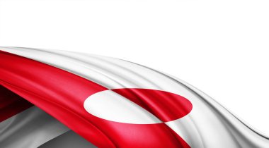 Beyaz arka planda ipek Grönland bayrağı, 3D illüstrasyon