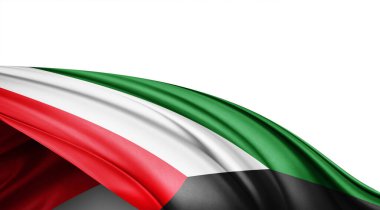 Beyaz arkaplanda ipeğin Kuveyt bayrağı, 3B illüstrasyon