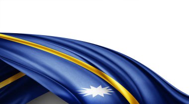 Beyaz arkaplanda ipek Nauru bayrağı, 3 boyutlu illüstrasyon