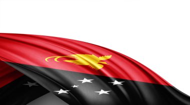 Beyaz arkaplanda ipeğin Yeni Gine bayrağı, 3 boyutlu illüstrasyon