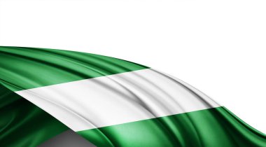 Beyaz arkaplanda ipek Nijerya bayrağı, 3 boyutlu illüstrasyon