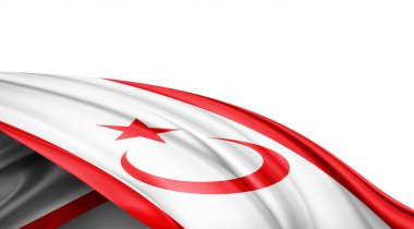 Beyaz arka planda Kuzey Kıbrıs İpek Bayrağı, 3D illüstrasyon