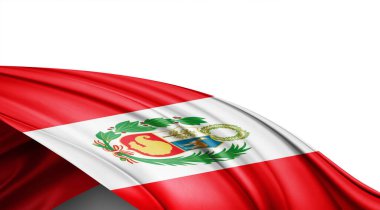 Beyaz arkaplanda ipeğin Peru bayrağı, 3 boyutlu illüstrasyon