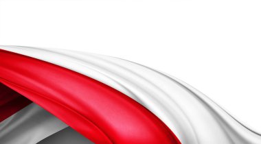 Beyaz arkaplanda Polonya ipek bayrağı, 3D illüstrasyon