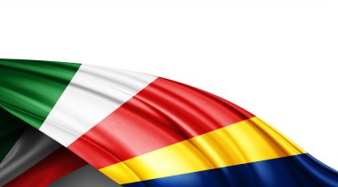 Beyaz arkaplanda Seyşeller ipek bayrağı, 3 boyutlu illüstrasyon