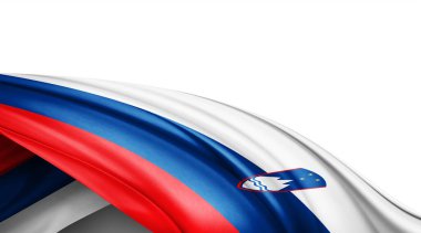 Beyaz arkaplanda Slovenya ipek bayrağı, 3 boyutlu illüstrasyon