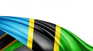 Beyaz arkaplanda ipek Tanzanya bayrağı, 3 boyutlu illüstrasyon