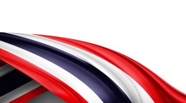 Beyaz arkaplanda Tayland ipek bayrağı, 3 boyutlu illüstrasyon