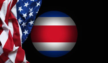 Kosta Rika ülke amblemi ve ipeksi ABD bayrağının 3D sade sahnesi