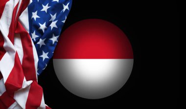 Endonezya 'nın resmi ambleminin arkasında dalgalanan ABD bayrağı