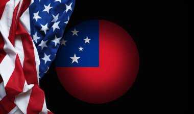 Samoa amblemi ve ABD bayrağı sallamanın basit kompozisyonu