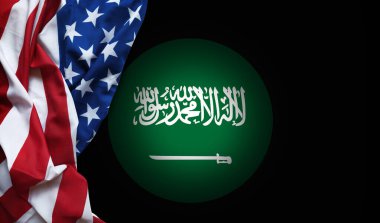 Suudi Arabistan amblemi ve ABD bayrağı sallamanın basit kompozisyonu