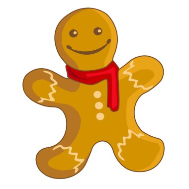 Bayram zencefilli kurabiye. Renkli kremalı insan şeklinde kurabiye. Yeni yılın kutlu olsun. Mutlu noeller. Yeni yıl ve Noel kutlaması. Düz biçimli vektör illüstrasyonu.