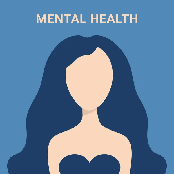 精神衛生の概念です 女性心理学者 青い背景に顔のない少女の肖像画 表紙だ 心理的人格障害 — ストックベクタ